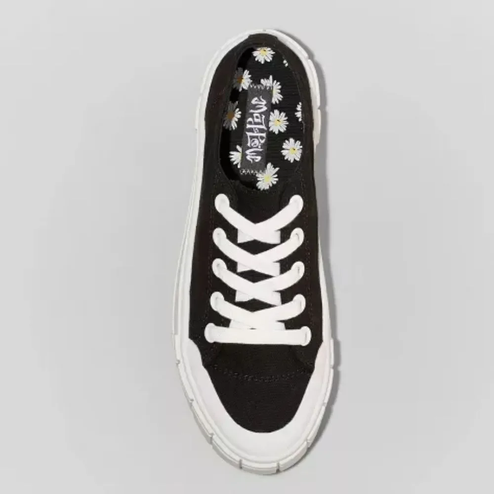 Ladies Black And White Platform Canvas Sneakers